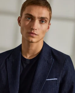 LION OF PORCHES Blazers^Blazer para homem slim fit denim com bolsos