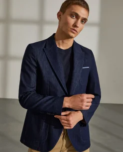 LION OF PORCHES Blazers^Blazer para homem slim fit denim com bolsos