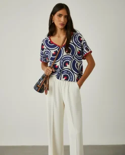 MULHER LION OF PORCHES Blusas^Blusa decote em V com padrão geométrico