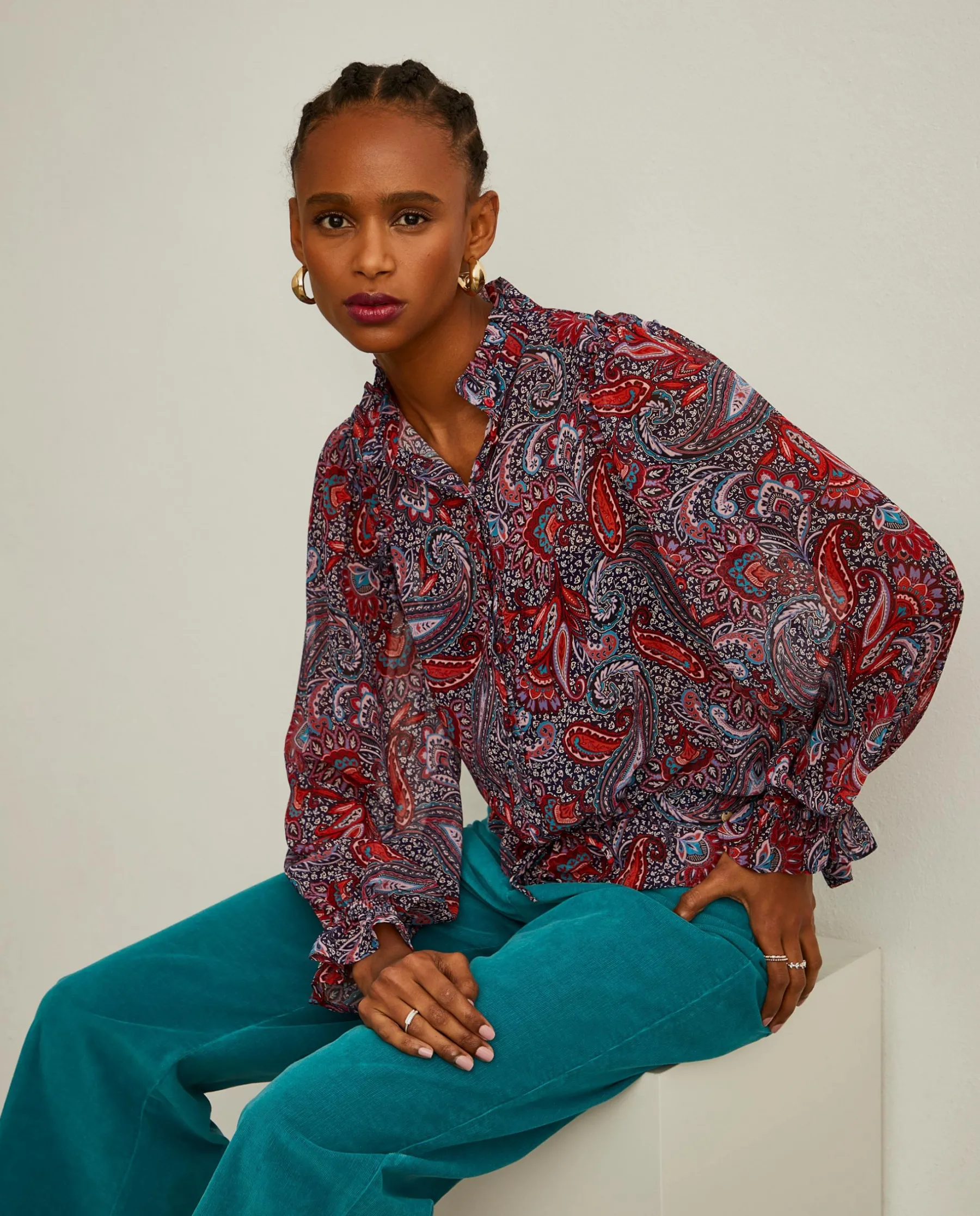 MULHER LION OF PORCHES Blusas^Blusa semitransparente com padrão cornucópias