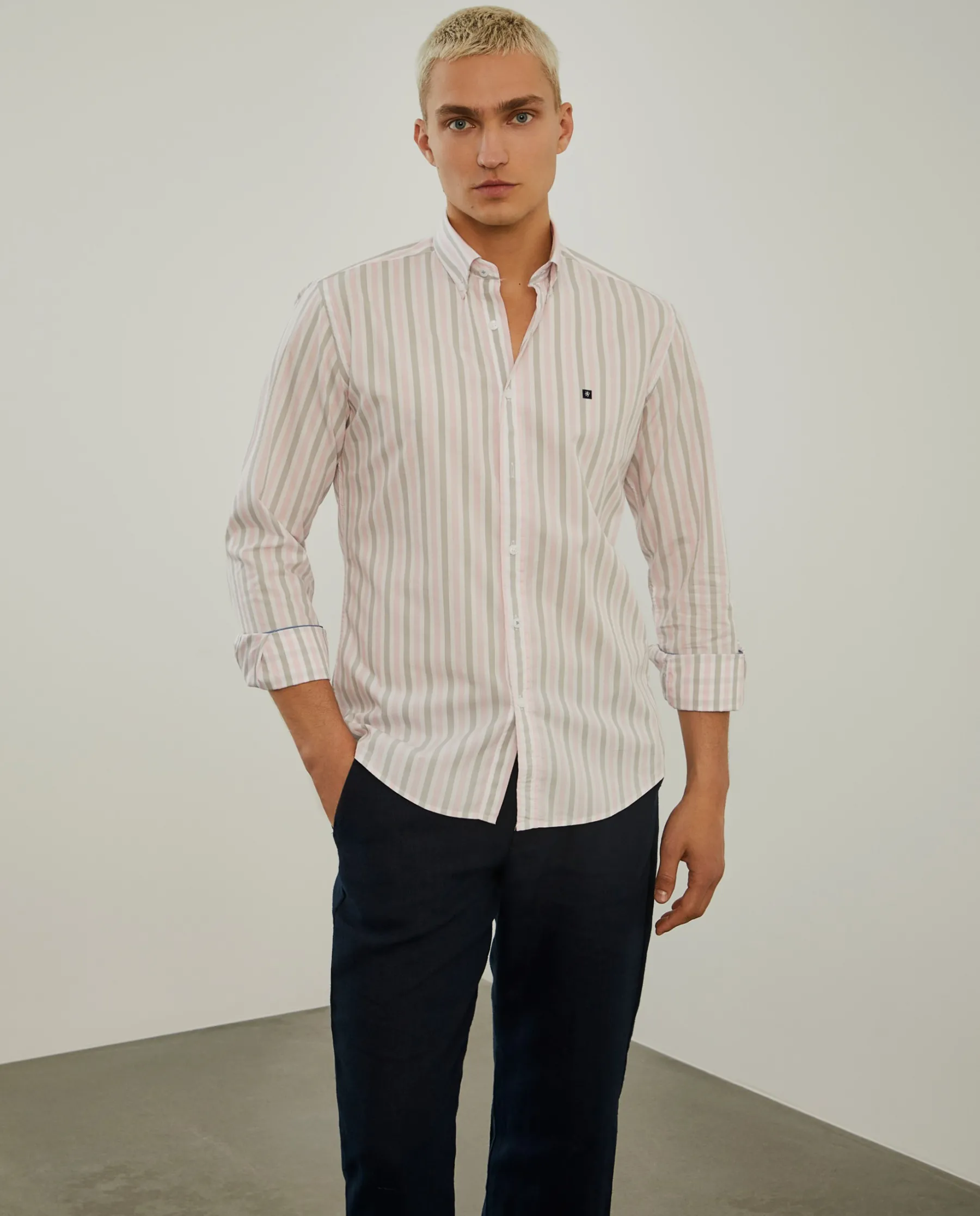 LION OF PORCHES Slim Fit^Camisa de riscas slim fit em popelina