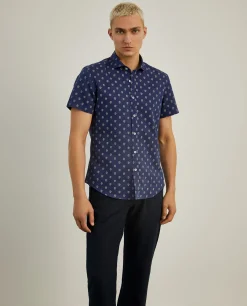 LION OF PORCHES Slim Fit^Camisa manga curta em linho e algodão com leões