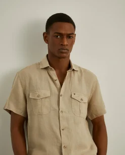 LION OF PORCHES Slim Fit^Camisa manga curta slim fit em linho