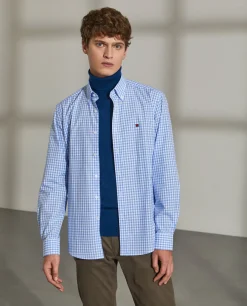 LION OF PORCHES Slim Fit^Camisa slim fit de algodão com padrão de xadrez