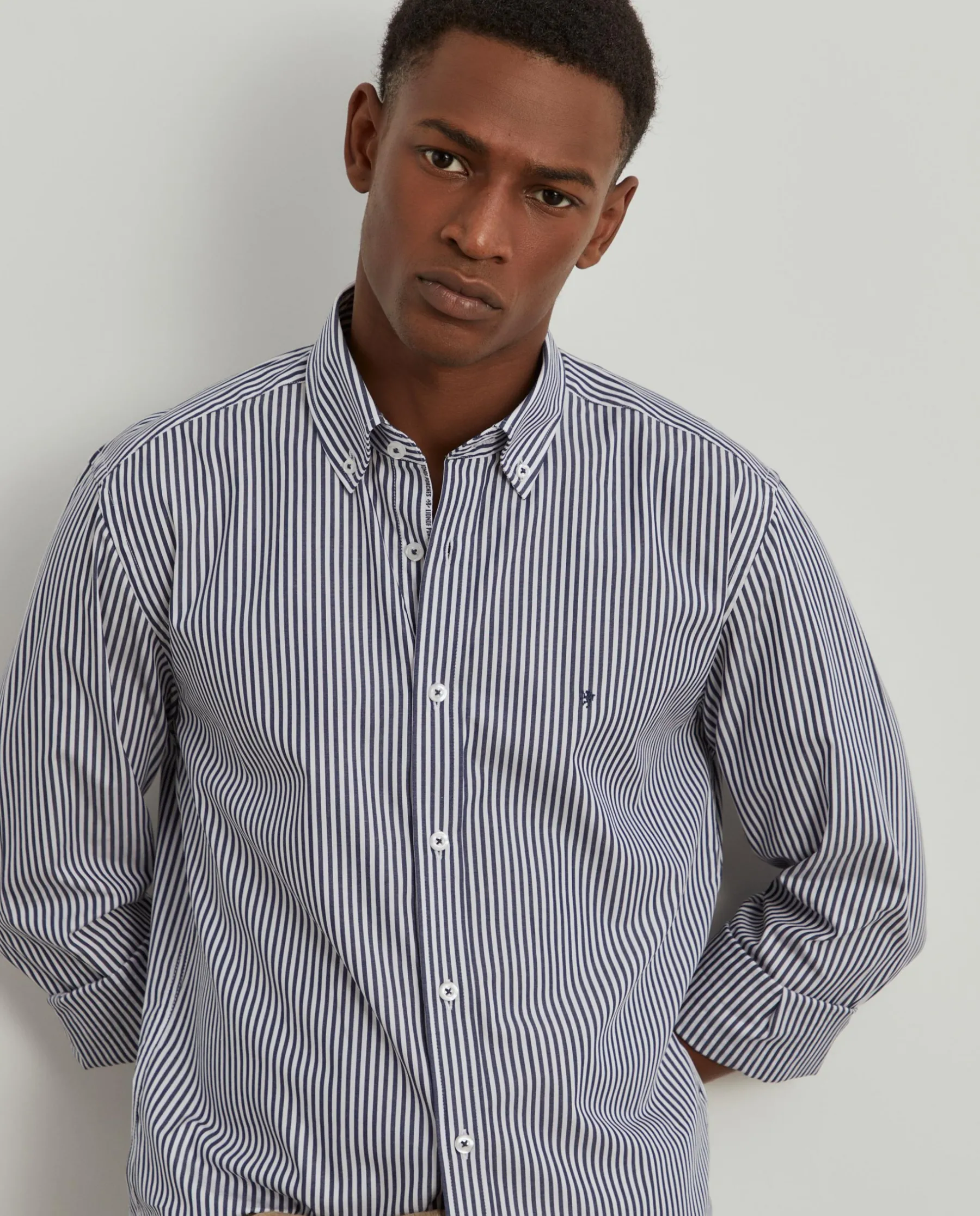 LION OF PORCHES Slim Fit^Camisa slim fit de algodão às riscas