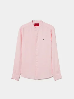 LION OF PORCHES Slim Fit^Camisa slim fit em linho com gola mandarim
