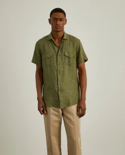 LION OF PORCHES Slim Fit^Camisa slim fit manga curta em linho