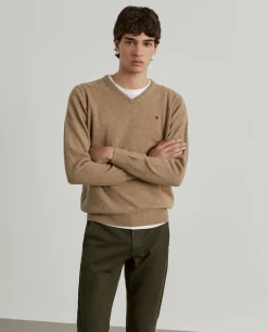 LION OF PORCHES Pullovers^Pullover de lã decote em V