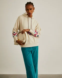 MULHER LION OF PORCHES Sweats^Sweater com capuz e bordado jacquard nas mangas