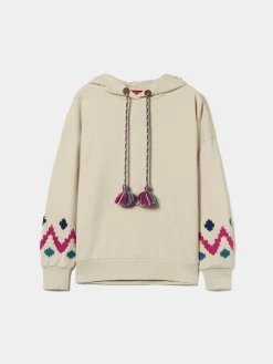 MULHER LION OF PORCHES Sweats^Sweater com capuz e bordado jacquard nas mangas