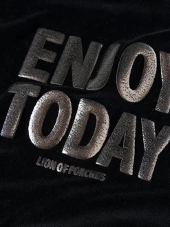 LION OF PORCHES Camisolas^Sweater veludo com capuz e mensagem