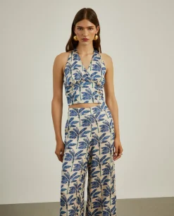 MULHER LION OF PORCHES Túnicas / Tops^Top halter fluido com padrão palmeiras