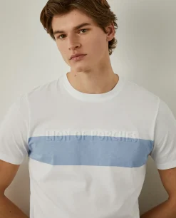 LION OF PORCHES T-Shirts^T-shirt 100% algodão com barra em contraste