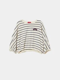 MULHER LION OF PORCHES Camisolas^T-shirt cropped às riscas com manga abalonada