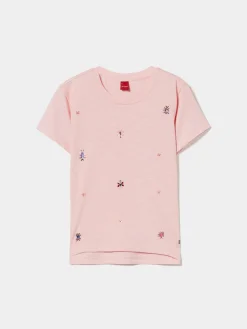 LION OF PORCHES T-Shirts^T-shirt de algodão com lantejoulas