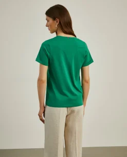 MULHER LION OF PORCHES T-Shirts^T-shirt de algodão decote em V