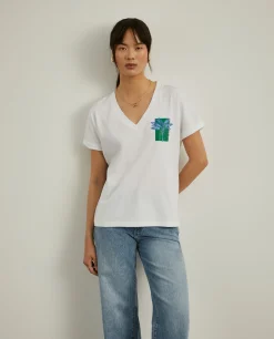 MULHER LION OF PORCHES T-Shirts^T-shirt decote em V com estampado